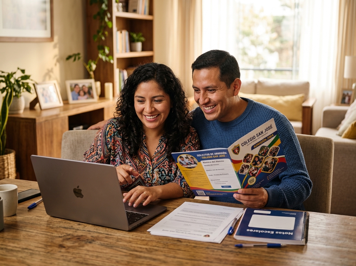 Padres latinos completando formulario de inscripción en línea